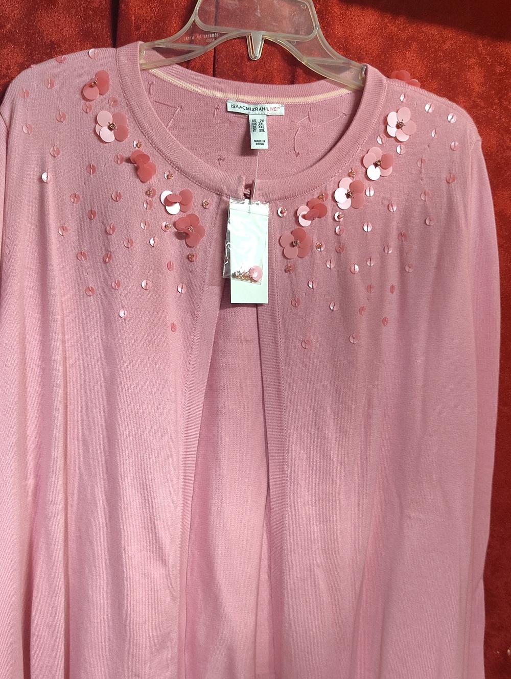 Isaac Mizrahi Pink Sequin-Embellished Women's Sweater Cardigan